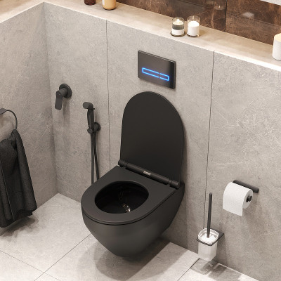 Комплект унитаза с инсталляцией AM.PM Spirit CK70GH черный микролифт с черной клавишей с гигиеническим душем и аксессуарами