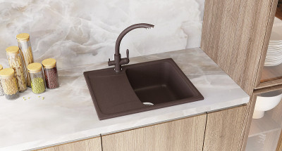 Кухонная мойка Ulgran Classic U-201-302 прямоугольная 580х470х190 одна чаша с правым крылом песочная