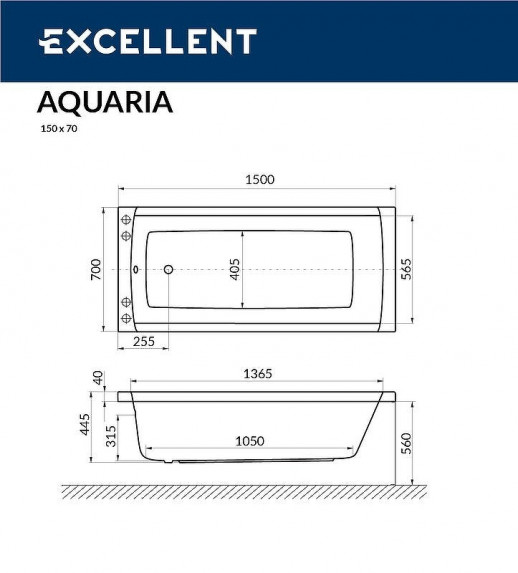 Ванна акриловая Excellent Aquaria 150x70 WAEX.AQU15.SOFT.BR с гидромассажем прямоугольная