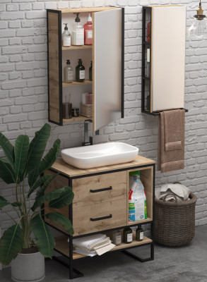 Зеркальный шкафчик для ванной 1Marka GRUNGE LOFT 60П 1д дуб вотан (Ц0000007992)