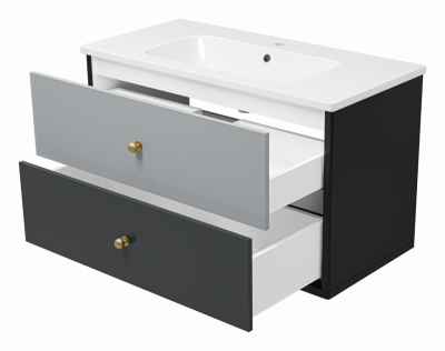 Тумба Brevita Кристиан 100 968x455x567 черный, серый (Кри-06100-01-012Я) с раковиной