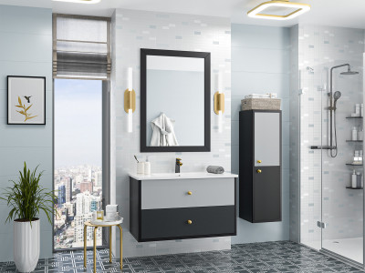 Тумба Brevita Кристиан 100 968x455x567 черный, серый (Кри-06100-01-012Я) с раковиной