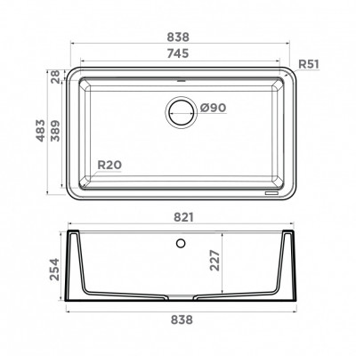 Мойка Omoikiri прямоугольная 838х483 мм Tarento 83-GB Tetogranit, графит (4993178)