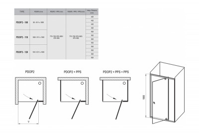 RAVAK Pivot 03GA0101Z1 душевая дверь двухэлементная PDOP2-100, ручки белые, белая/транспарент/стекло