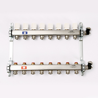 Коллекторная группа 1" Uni-Fitt 451A нерж. сталь 8 выходов 3/4" с регулировочными и термостатическими вентилями с авт.воздухоотводчиком (451A4308)