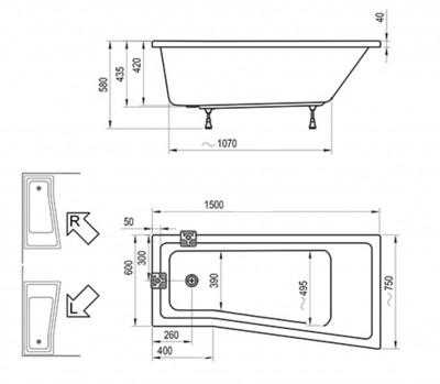 RAVAK C981000000 Акриловая ванна Be Happy II 150 см 75 левый белый