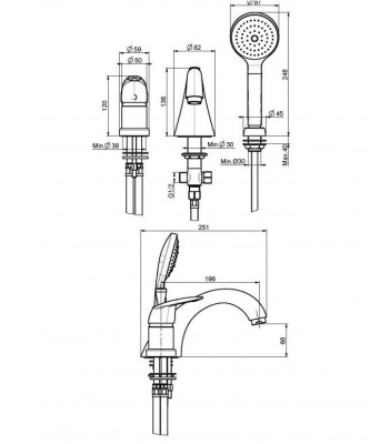 Смеситель на борт ванны FIMA Carlo Frattini Serie 2 F3214CR с ручным душем хром