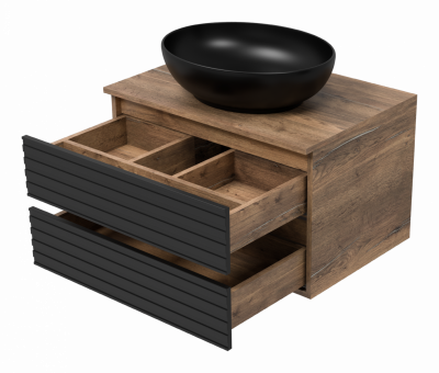 Тумба под раковину подвесная Brevita Dakota 700x480x425 черный, темное дерево (DAK-09070-19/02-2Я)