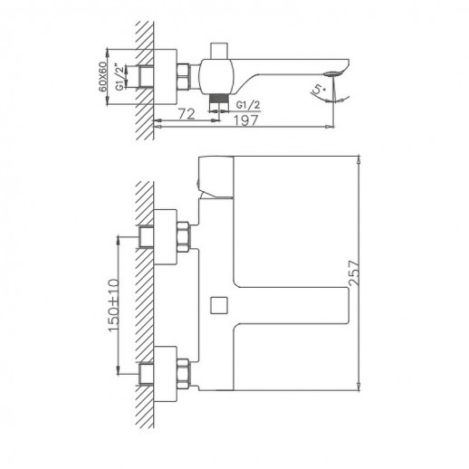 Смеситель для ванны Haiba HB60577 с душевым гарнитуром (латунь) хром