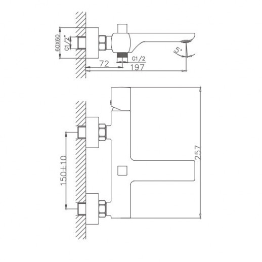 Смеситель для ванны Haiba HB60577 с душевым гарнитуром (латунь) хром