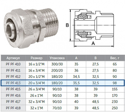 Муфта ProFactor PF 413 обжимная 20x 3/4 "ш