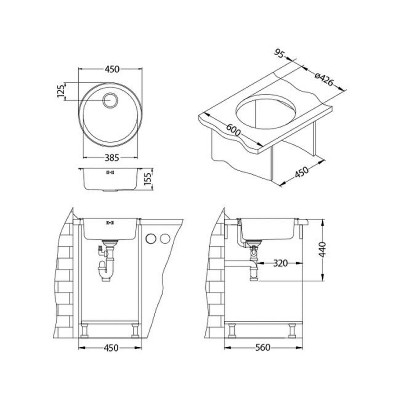 Мойка для кухни Alveus Form 10 NAT-90 FI 450 1084837 Натуральная сталь круглая нержавеющая сталь