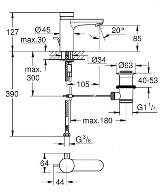 Смеситель для раковины GROHE Eurosmart Cosmopolitan T с донным клапаном, хром (36318000)