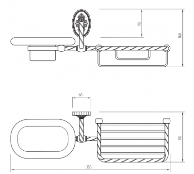MIGLIORE Edera 16945 мыльница с корзинкой настенная, керамика/золото