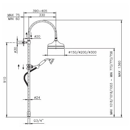 Nicolazzi Classic shower 5719WS CR 20 душевая стойка, хром