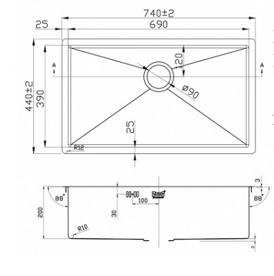 Zorg Inox PVD 7444 GRAFIT кухонная мойка, графит