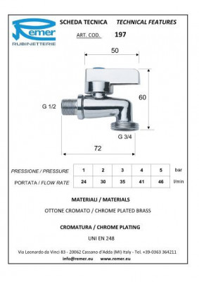 Кран шаровой угловой Remer RR 197 NR 1/2"x3/4"