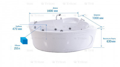 Ванна акриловая Triton Николь (левая) асимметричная 160х100 см