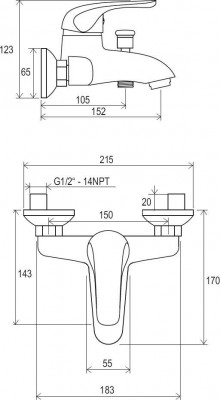 Смеситель для ванны Ravak Rosa RS 022.00/150 X070011 хром