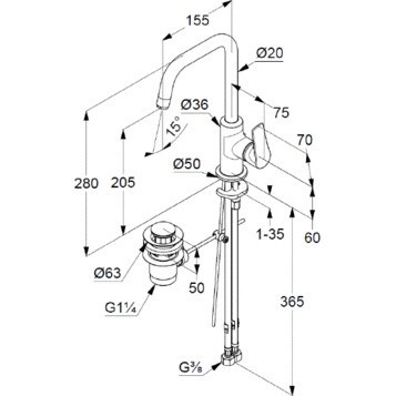 Смеситель для раковины (высокий) KLUDI Pure & Solid хром 340250575