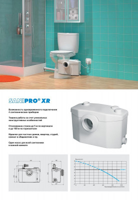 Насос-измельчитель SFA SANIPRO XR, 220 В, 400Вт, Тмакс. +50°C (унитаз, умывальник, душ, биде)