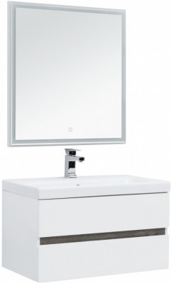 Мебель для ванной Aquanet Беркли 80 белый/дуб рошелье (зеркало белое) подвесная (00258909)