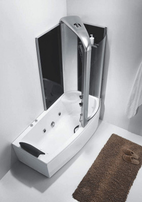 Ванна акриловая со шторкой и душевой системой Orans OLS-BT-9501 170х85 R 9501R00 с гидромассажем прямоугольная