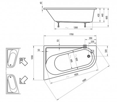 RAVAK CA31000000 Акриловая ванна Chrome 170 см левый белый