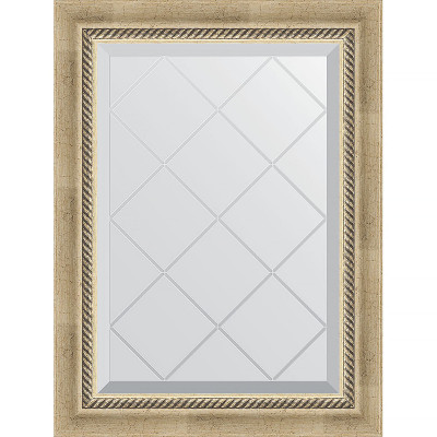 Зеркало настенное Evoform ExclusiveG 71х53 BY 4003 с гравировкой в багетной раме Состаренное серебро с плетением 70 мм
