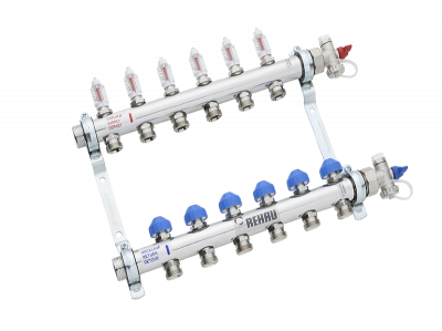 Коллектор распределительный Rehau HKV-D 1"х3/4"ЕК 6 вых. нерж. сталь с расходомерами (12080611002)