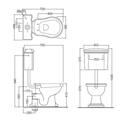 KERASAN Retro 1082nero/lucido бачок подвесной для унитаза (для низкой трубы), черный глянцевый