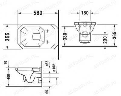 DURAVIT 1930 Series 0182090000 унитаз подвесной 35,5см х 58см