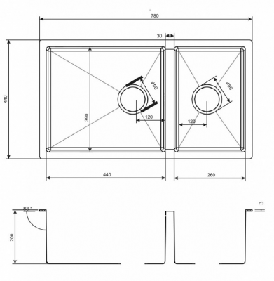 Zorg Inox PVD 78-2-44 GRAFIT кухонная мойка, графит