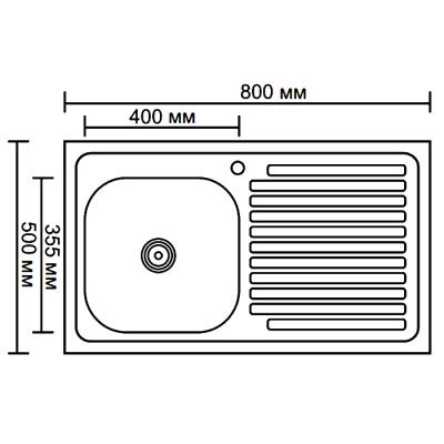Одинарная мойка из нержавеющей стали накладная 50x80 см Ledeme L98050-L глянцевая с правым крылом