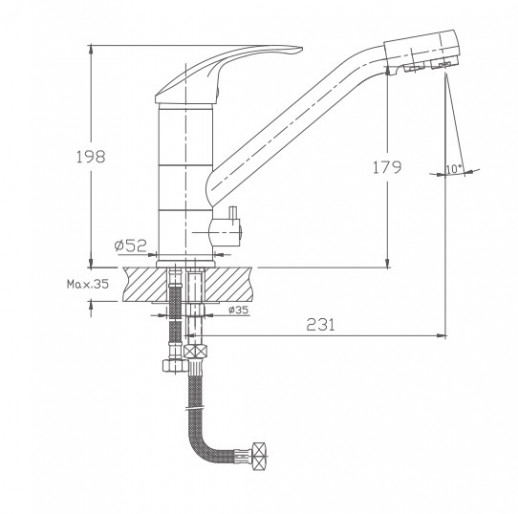 Смеситель для кухни Haiba HB4321-5 с подключением к фильтру поворотным изливом и аэратором (латунь) сатин