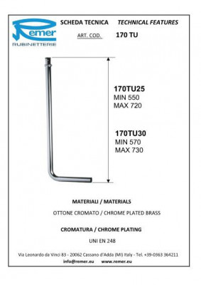 Трубка Remer RR 170 TU d25мм, угол 90°, хром