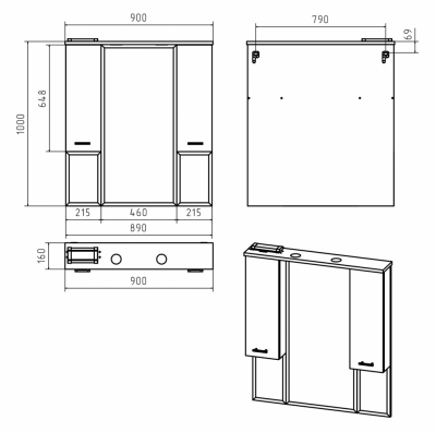 Зеркальный шкаф Misty Терра - 90 серый П-Тер02090-0501