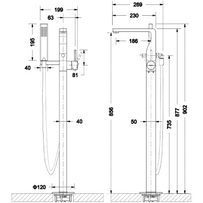 Смеситель для ванны Bravat Arc F66061K-B3-ENG черный матовый с душевым гарнитуром