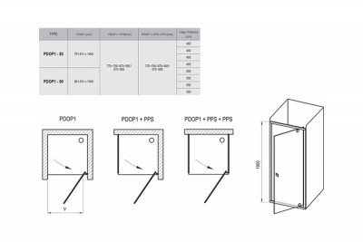 RAVAK Pivot 03G70101Z1 душевая дверь одноэлементная PDOP1-80, ручки белые, белая/транспарент/стекло