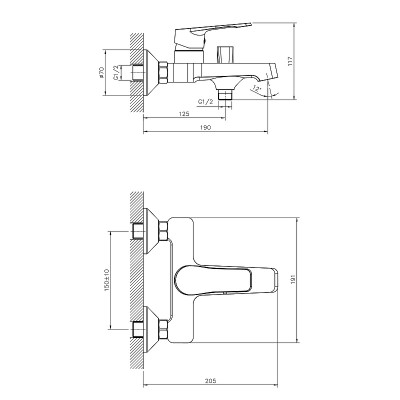 Смеситель для ванны Decoroom DR23036 хром с душевым гарнитуром
