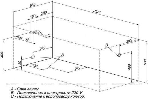 Акриловая ванна Aquanet Extra 150x70 пристенная прямоугольная (00208672)