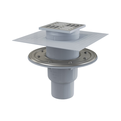 Сливной трап 105×105/50/75 мм прямой сток, решетка из нержавеющей стали, гидрозатвор комбинированный SMART AlcaPlast APV2324