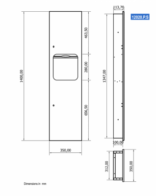 Компактный встраиваемый шкаф с диспенсером для листовых полотенец  и контейнером для мусора 12020.P.S