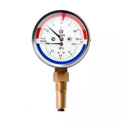 Термоманометр ТМТБ-41Р с нижним подключением, 1/2", 10 бар, 0-150 °C VALTEC (ТМТБ-41Р)