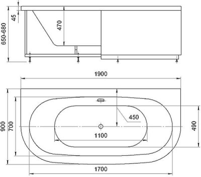 Ванна акриловая Aquatek Морфей овальная 190х90 (без гидромассажа) MOR190-0000006