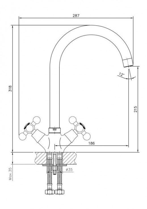 Двухвентильный смеситель для кухни Haiba HB4119-5 (латунь) сатин