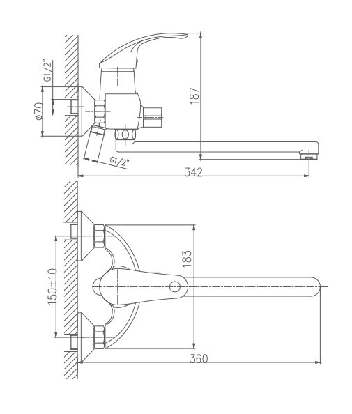 Смеситель для ванны Haiba HB2221-5 универсальный (латунь) сатин