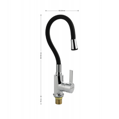 Смеситель кухонный с гибким изливом, шаровый, черный излив Fabia (9654)