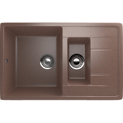 Кухонная мойка Ulgran Classic U-205-302 прямоугольная 770х495х195 две чаши с левым крылом песочная