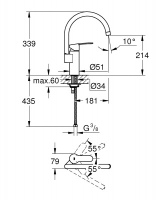 Смеситель для кухонной мойки GROHE Eurostyle Cosmopolitan, хром (30221002)